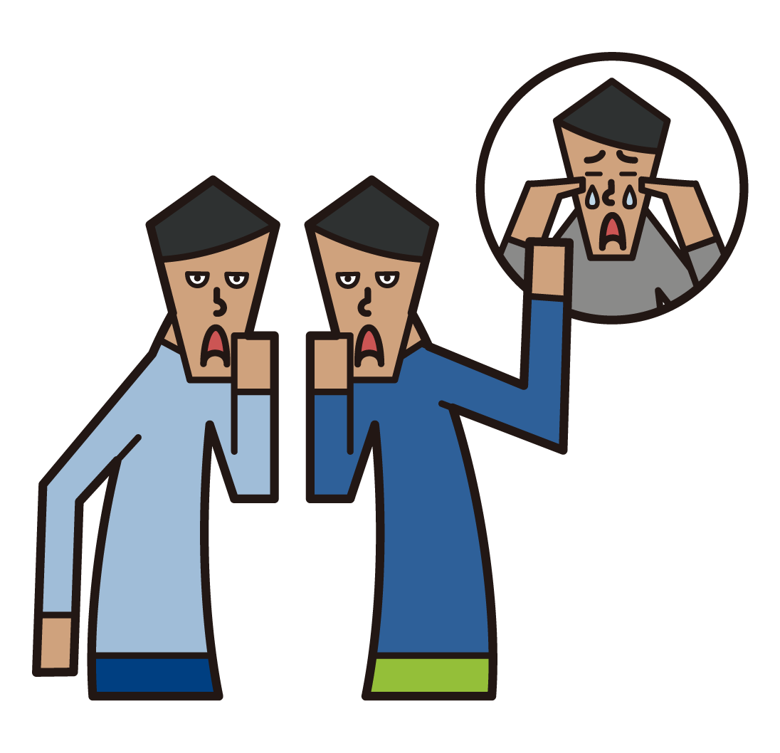 Illustration of bad mouth, back mouth, bullying (male)