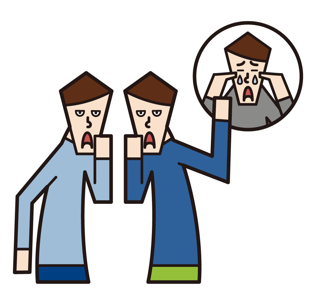 Illustration of bad mouth, back mouth, bullying (male)
