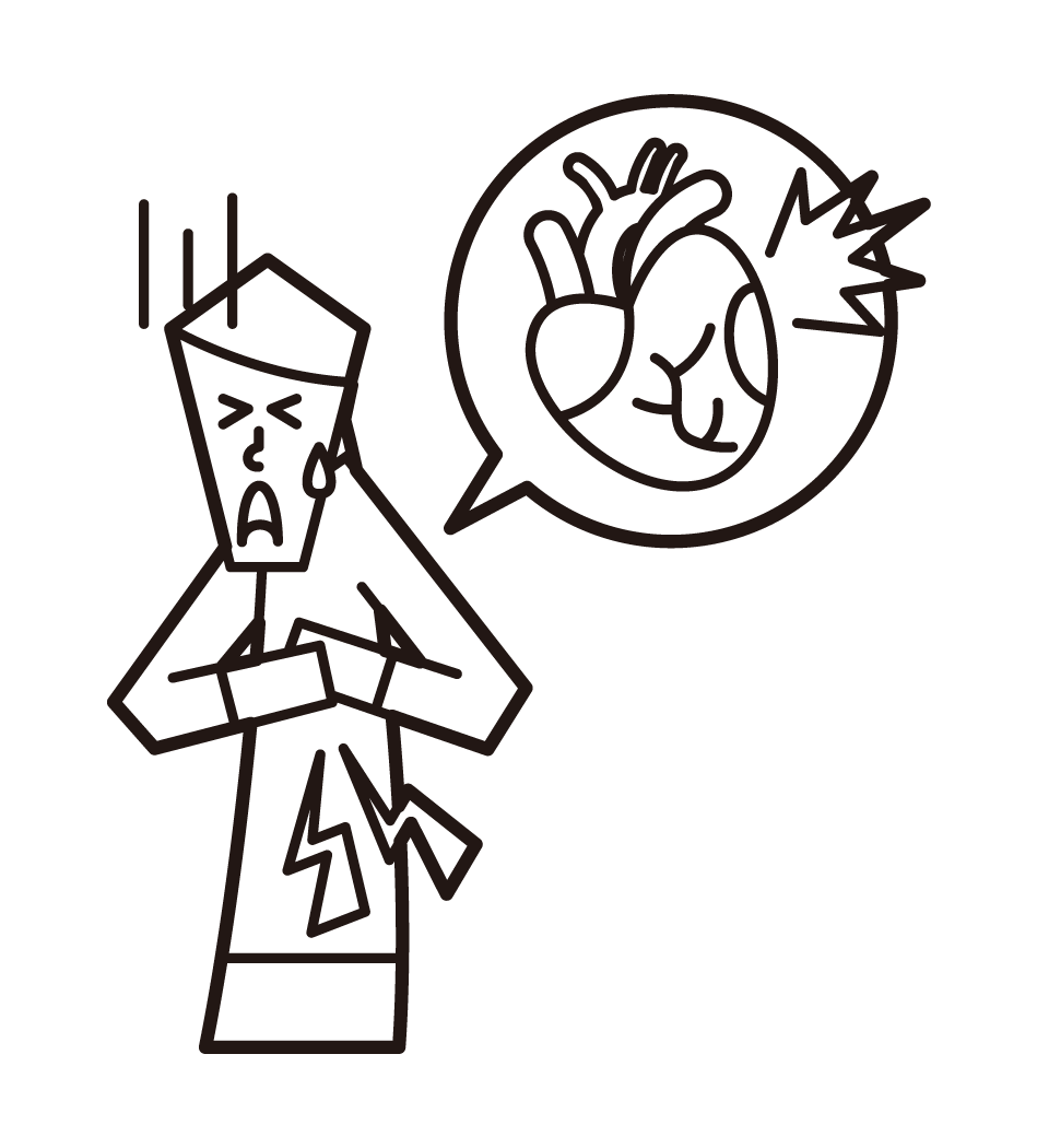 Illustration of ischemic heart disease, myocardial infarction, angina pectoris, heart failure (male)