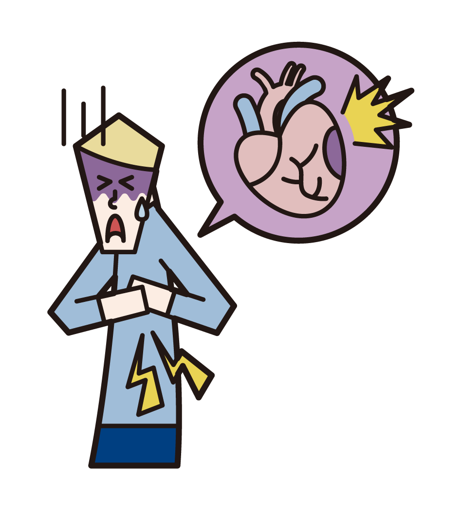 Illustration of ischemic heart disease, myocardial infarction, angina pectoris, heart failure (male)