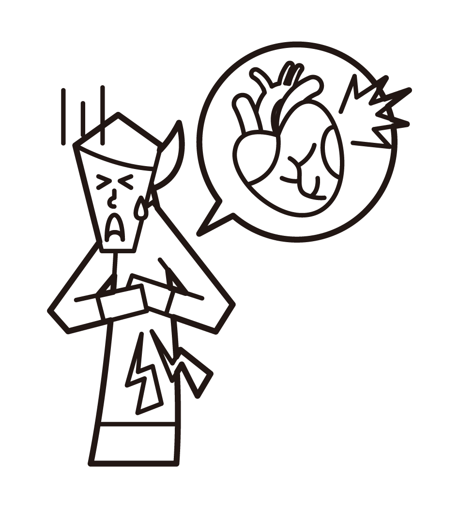 Illustration of ischemic heart disease, myocardial infarction, angina pectoris, heart failure (female)