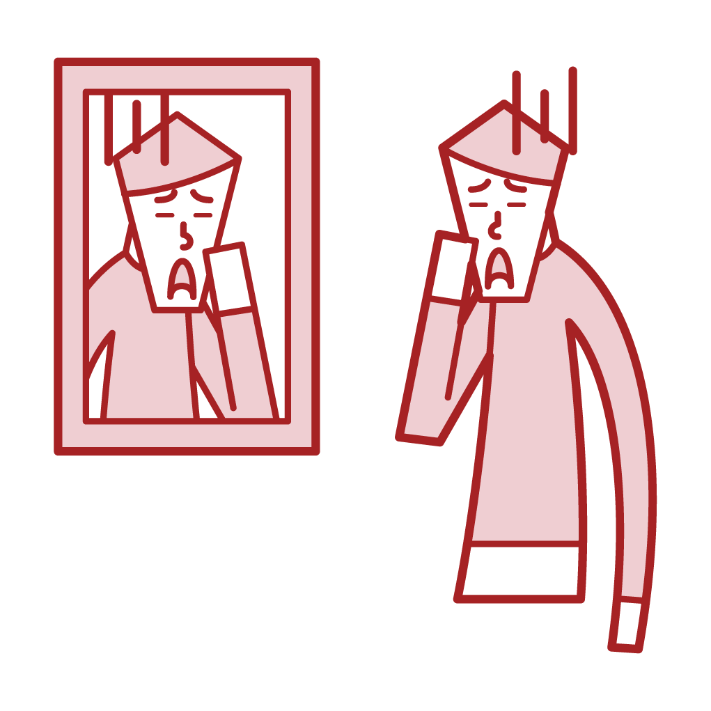 Illustration of a man looking at his face in the mirror
