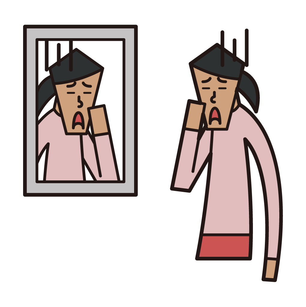 鏡で顔を見る人 女性 のイラスト フリーイラスト素材集 Kukukeke