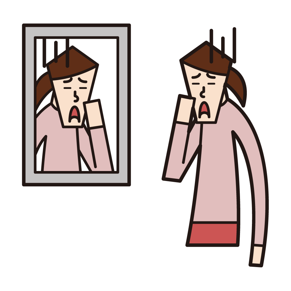 Illustration of a woman looking at her face in the mirror