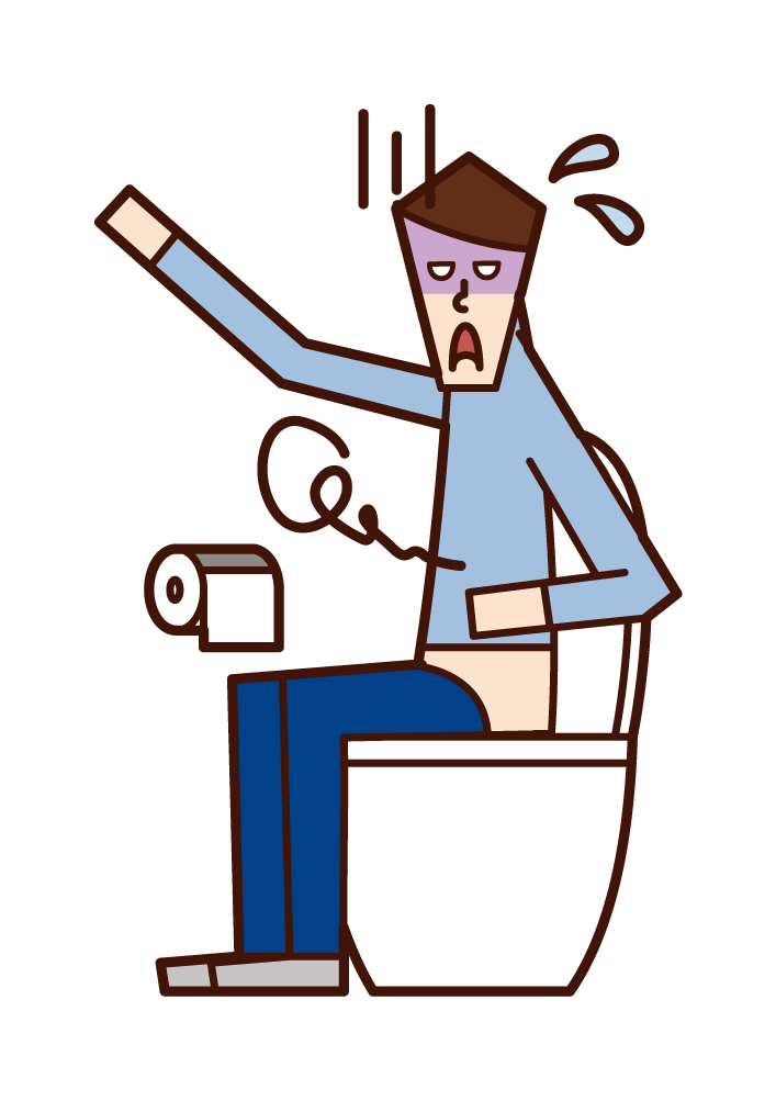 Illustration of a man reading a newspaper in the toilet
