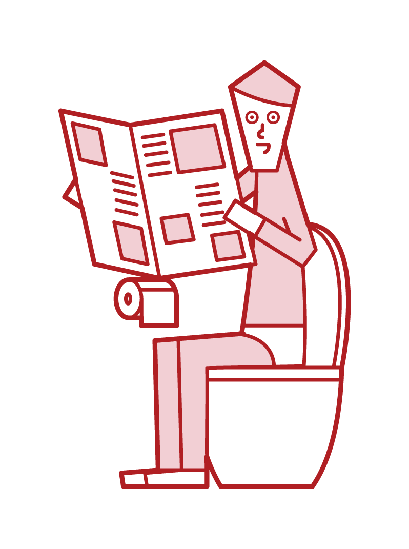 Illustration of a man reading a newspaper in the toilet