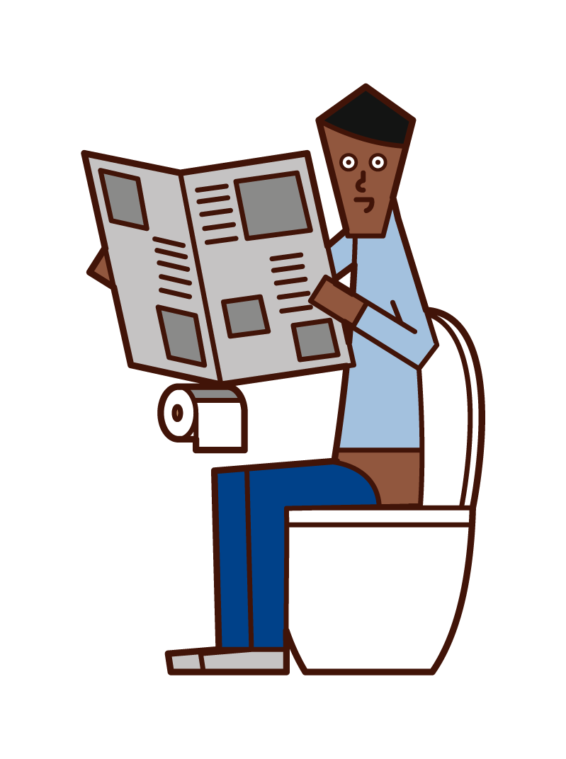 トイレで新聞を読む人（男性）のイラスト