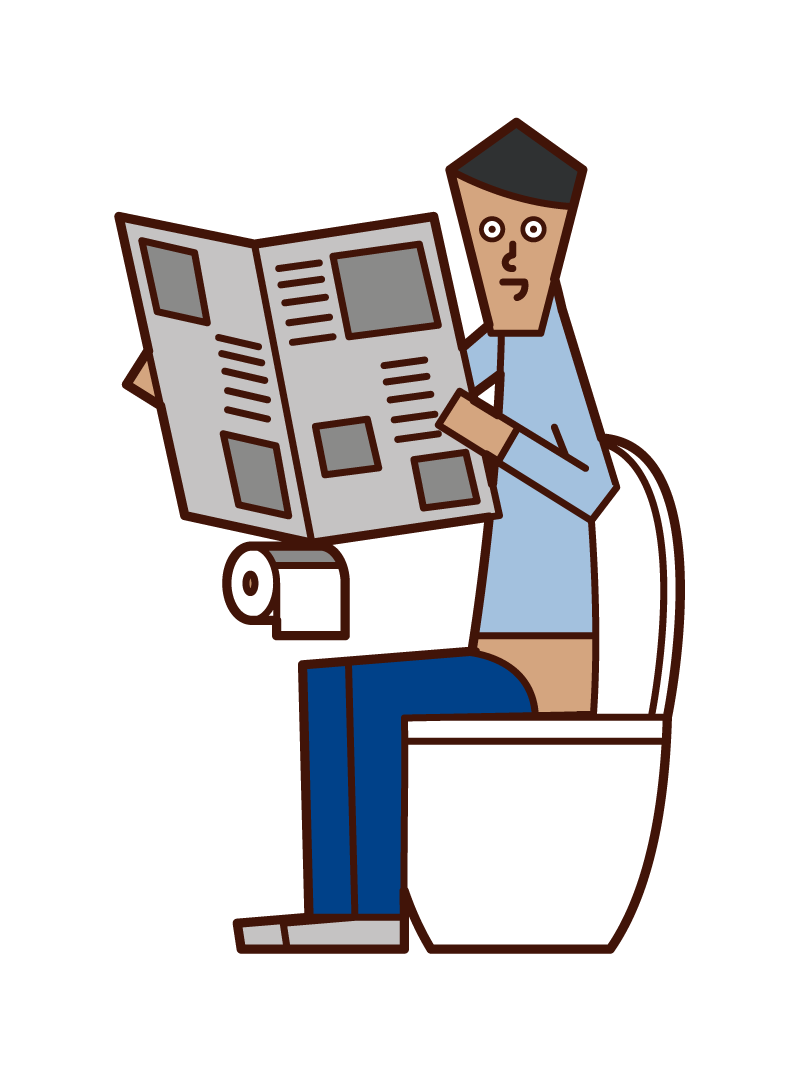 トイレで新聞を読む人（男性）のイラスト