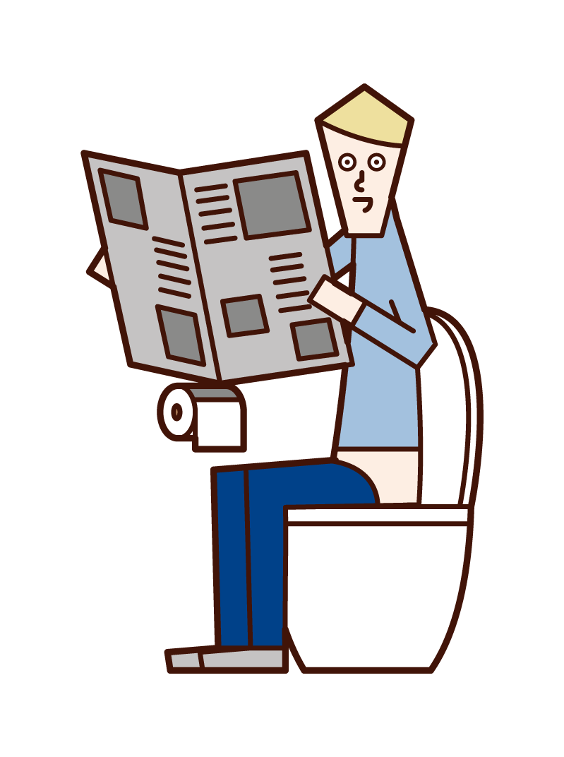 在廁所裡看報紙的人（男性）的插圖