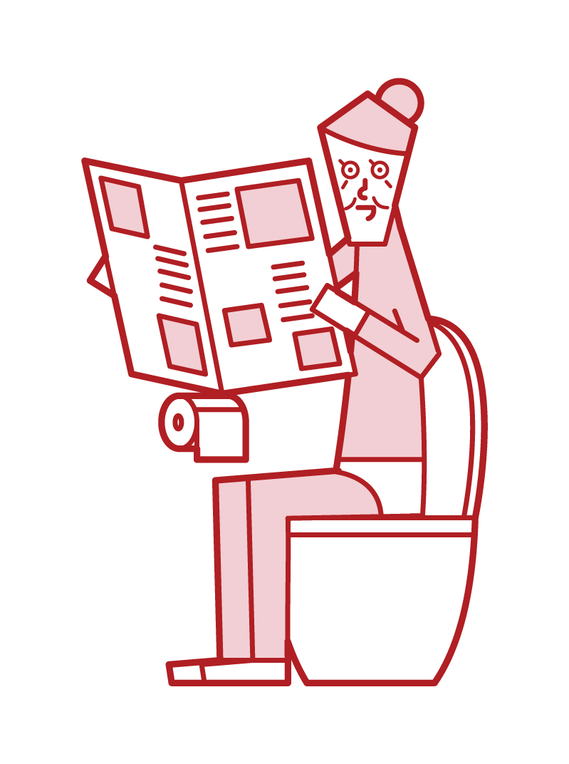 Illustration of an old man (woman) reading a newspaper in the toilet