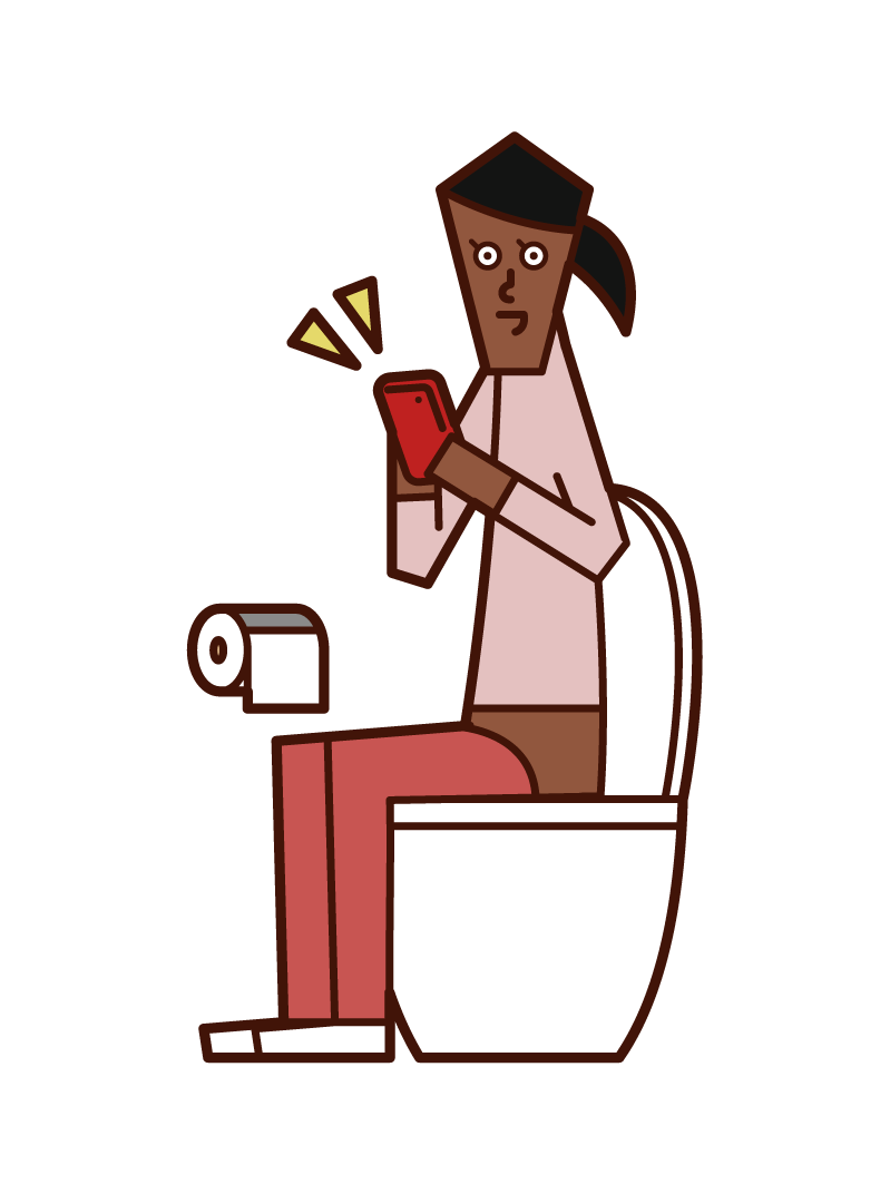 Illustration of a woman operating a smartphone in the toilet