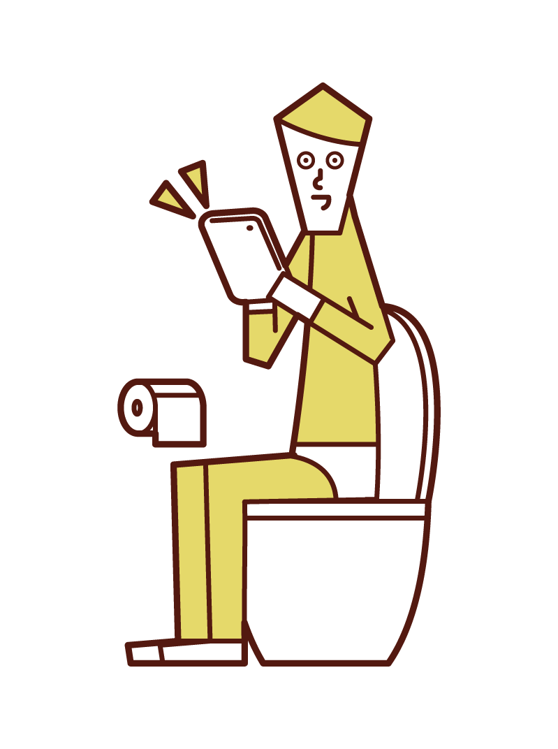 Illustration of a man operating a tablet in the toilet