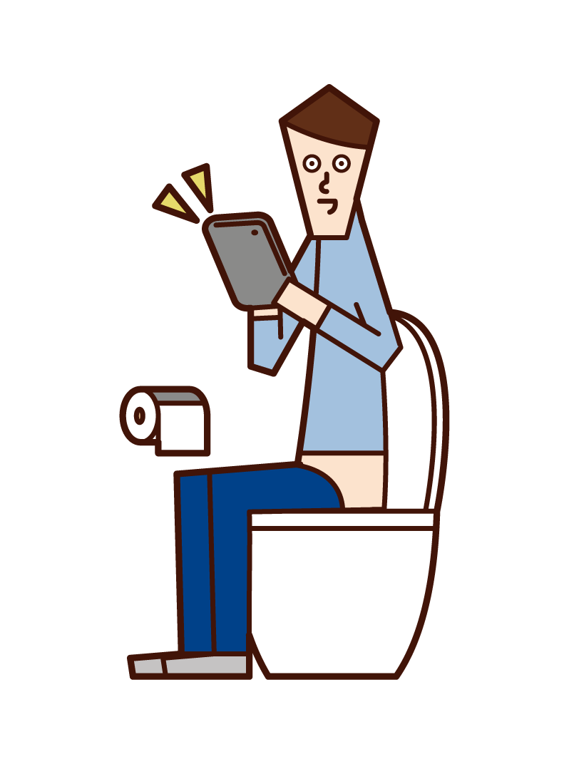 Illustration of a man operating a smartphone in the toilet