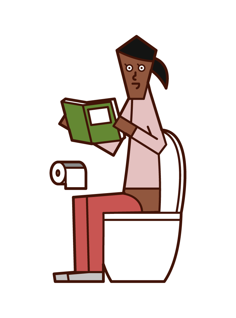 トイレで本を読む人（女性）のイラスト