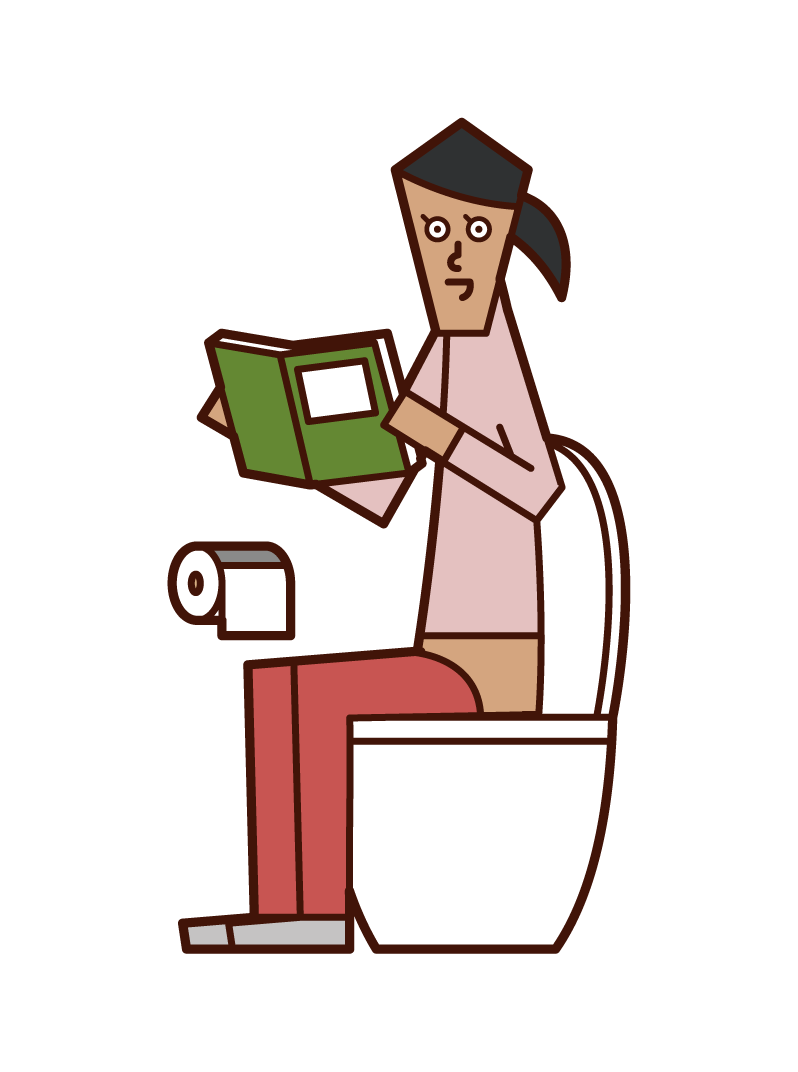 トイレで本を読む人（女性）のイラスト