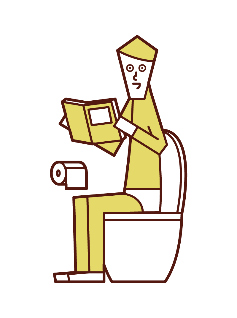 在廁所裡看書的人（男性）的插圖