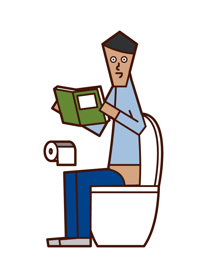 在廁所裡看書的人（男性）的插圖