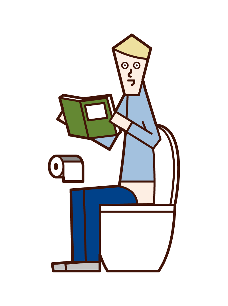 トイレで本を読む人（男性）のイラスト