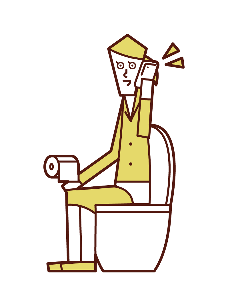 Illustration of a woman calling in the toilet