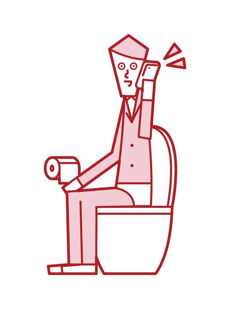 Illustration of a man calling in the toilet