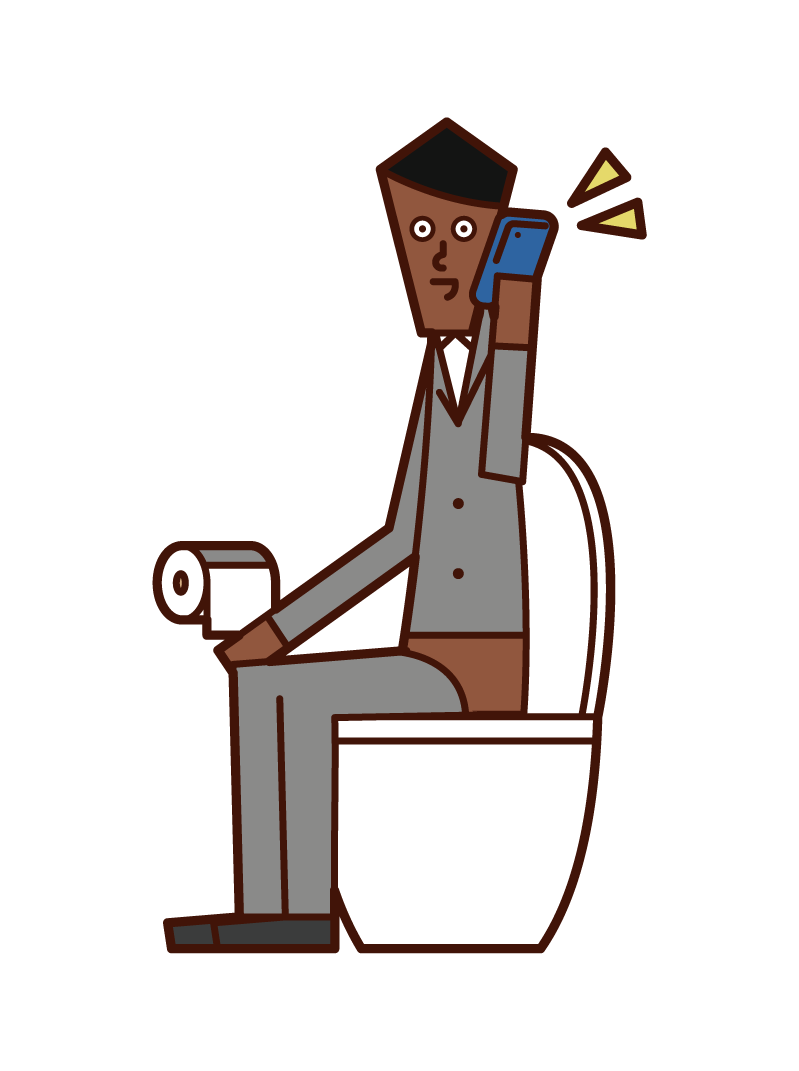トイレで電話する人（男性）のイラスト