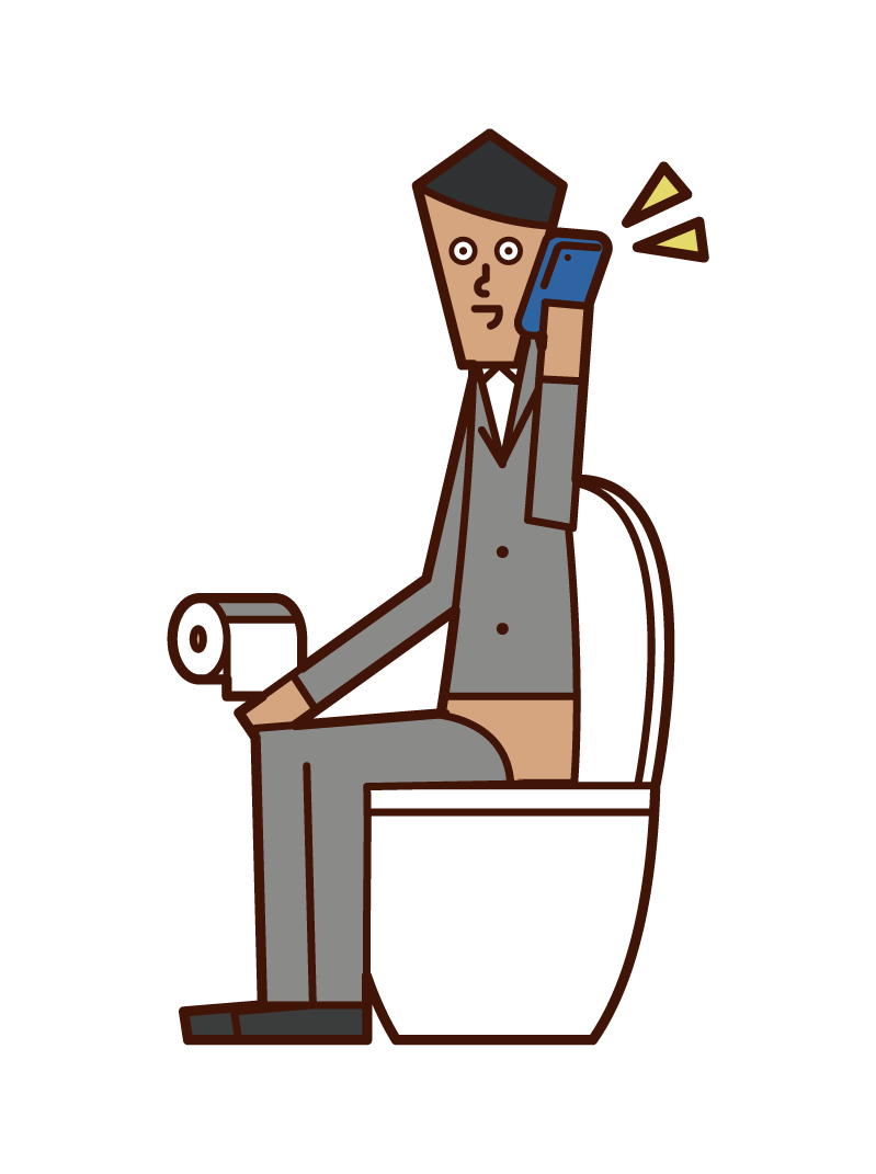 Illustration of a man calling in the toilet