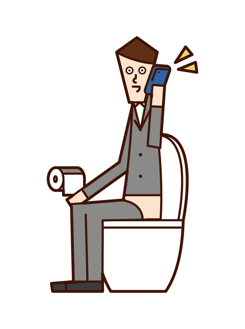 화장실에서 전화하는 사람 (남성)의 그림