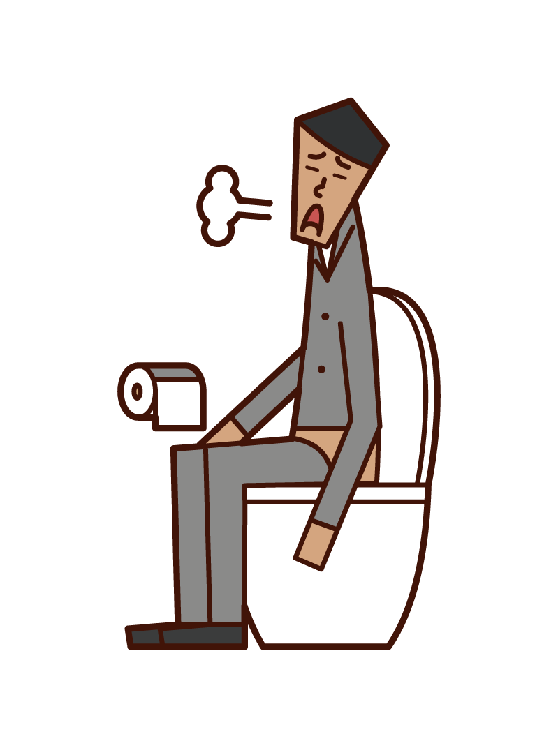 トイレでため息をつく人（男性）のイラスト