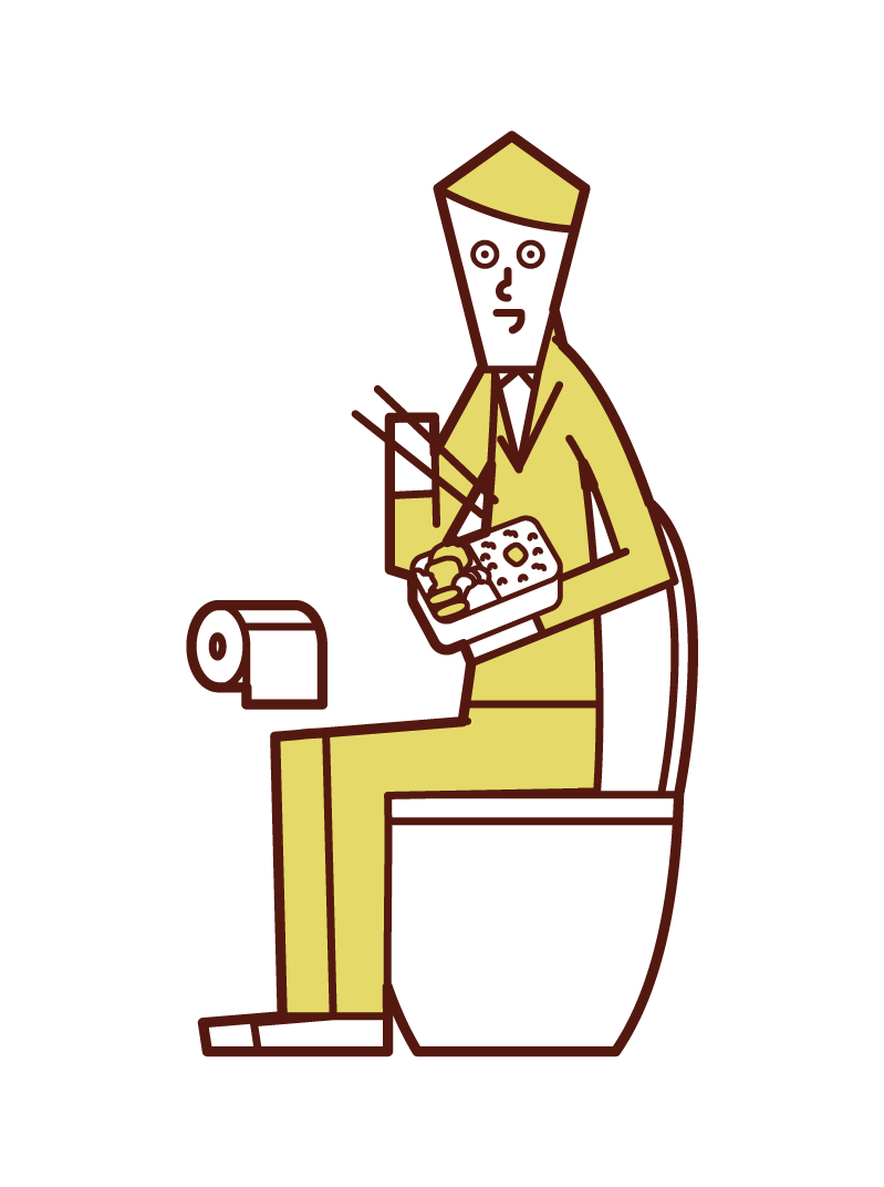 トイレで食事をする人（男性）のイラスト