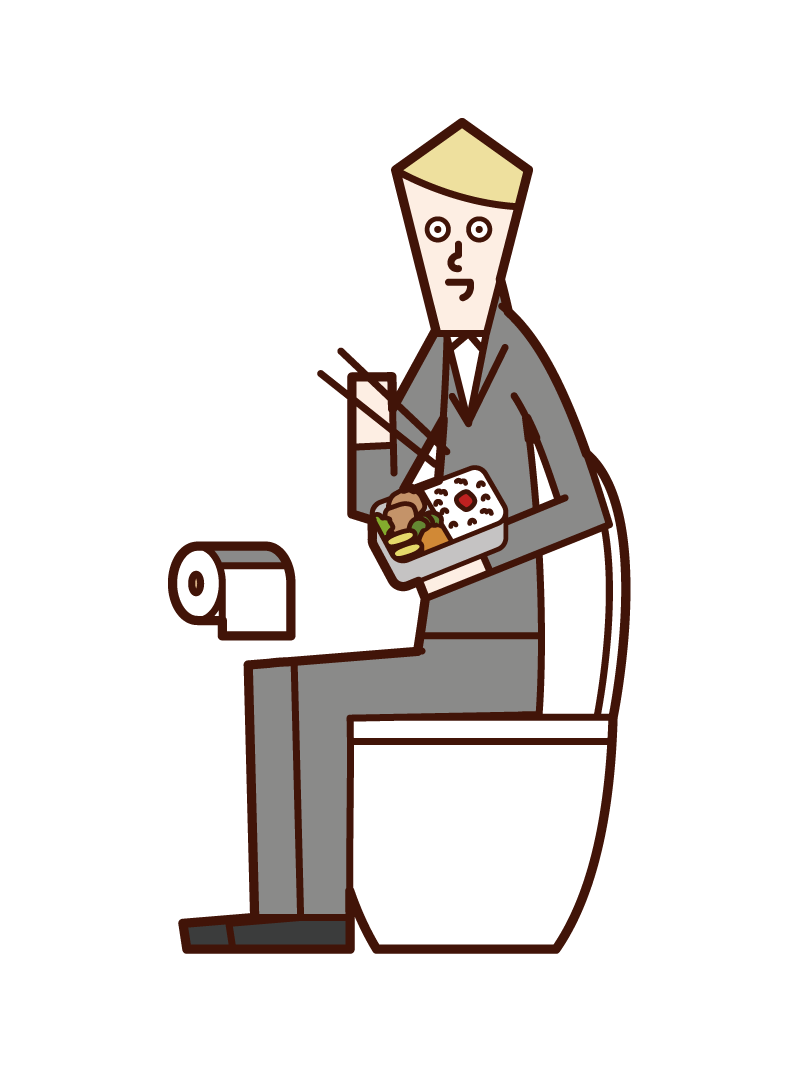 トイレで食事をする人（男性）のイラスト