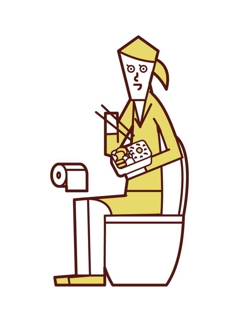 在廁所裡吃飯的人（女性）的插圖