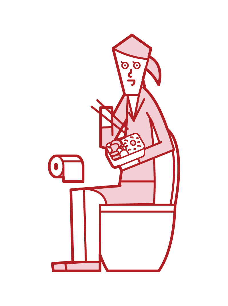 Illustration of a woman eating in the toilet