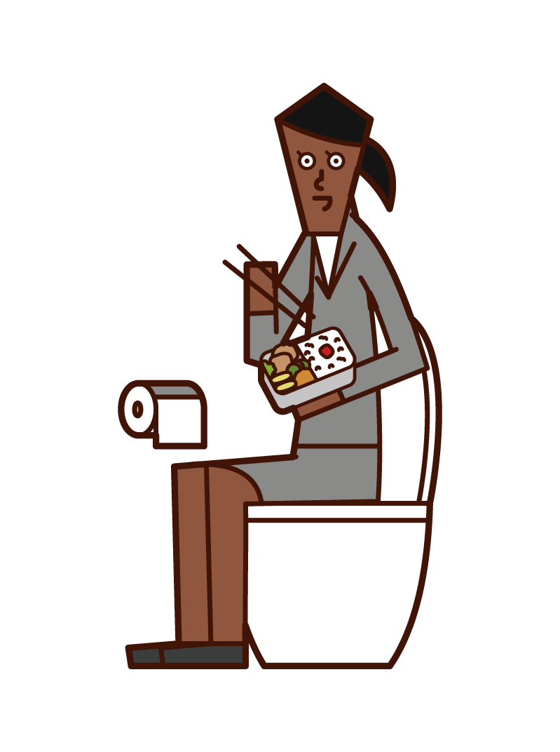 トイレで食事をする人（女性）のイラスト