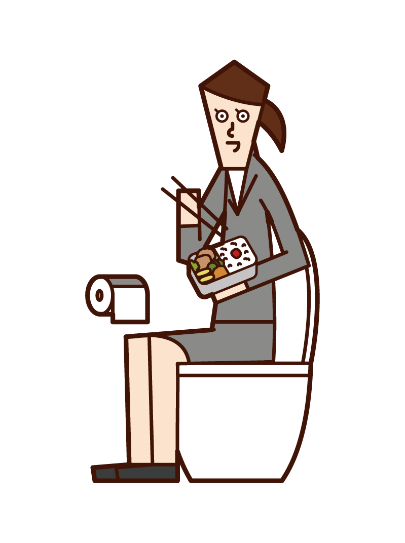 在廁所裡吃飯的人（女性）的插圖