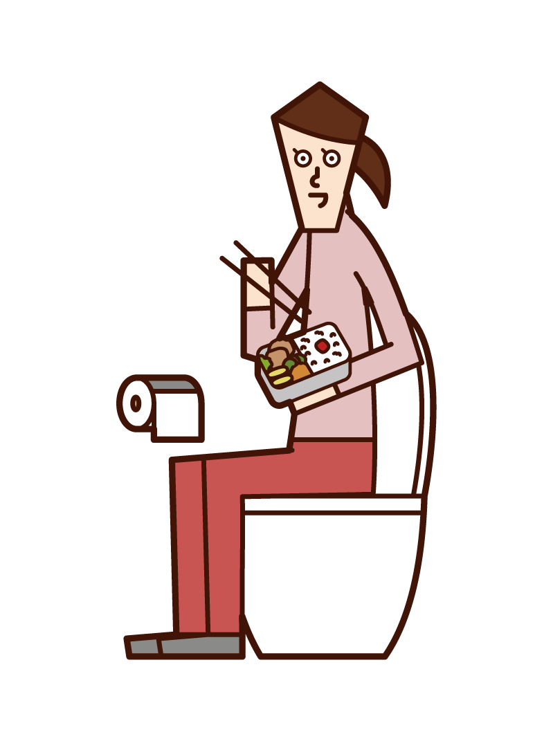 トイレで食事をする人 女性 のイラスト フリーイラスト素材 Kukukeke ククケケ