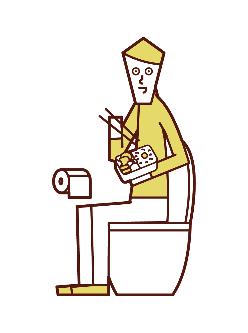 Illustration of a man eating in the toilet