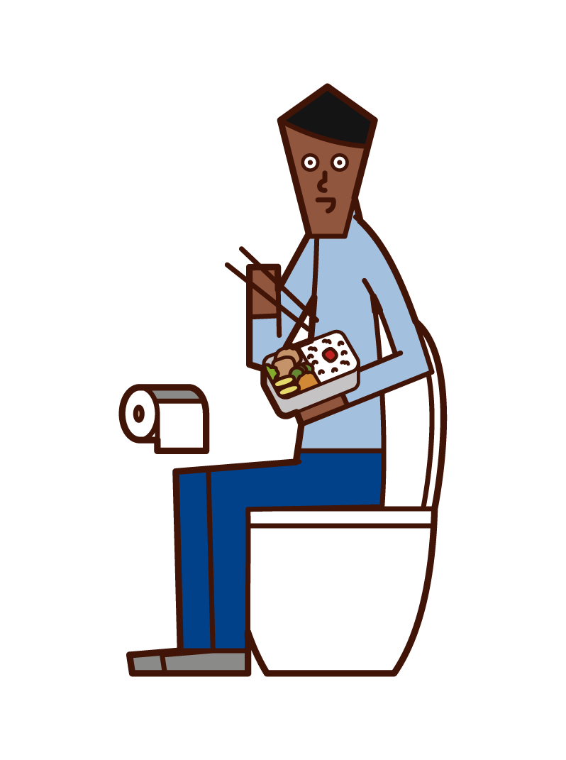 在廁所裡吃飯的人（男性）的插圖