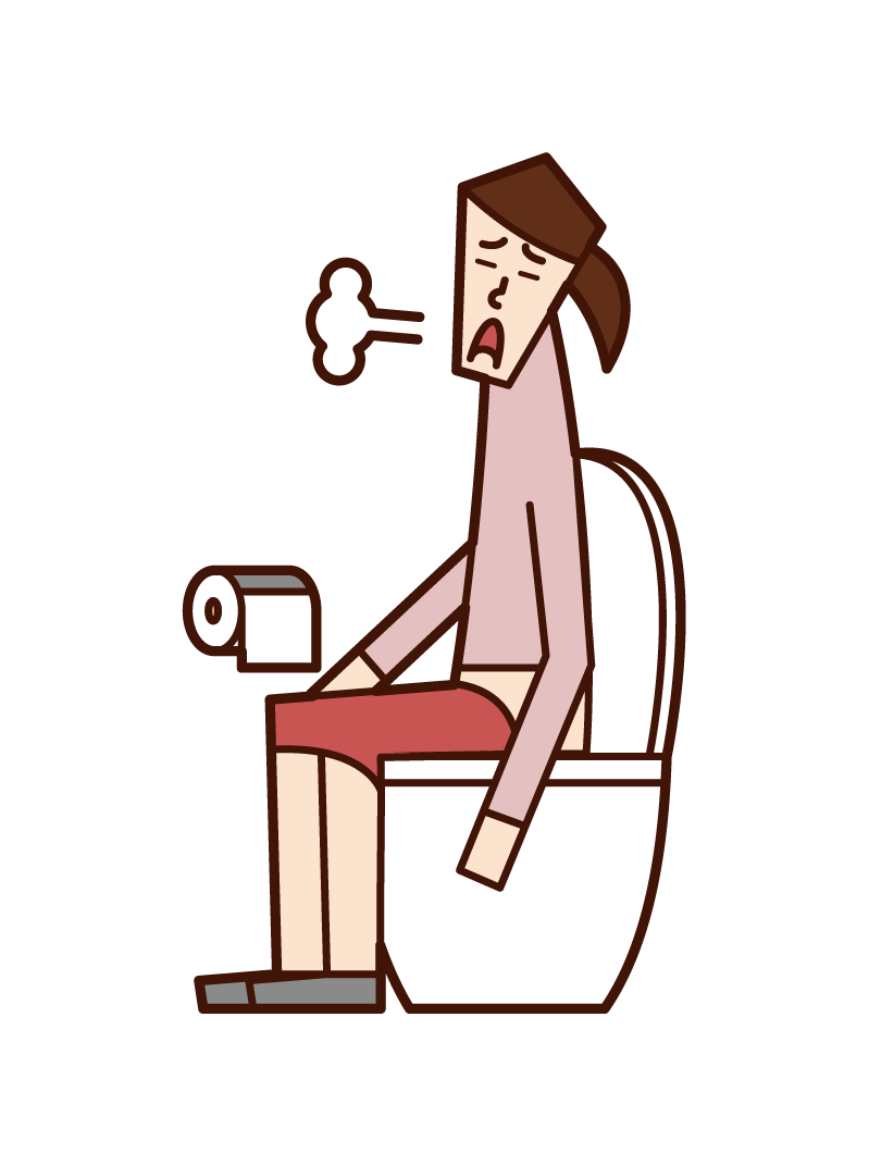 トイレでタブレットを操作する老人（男性）のイラスト