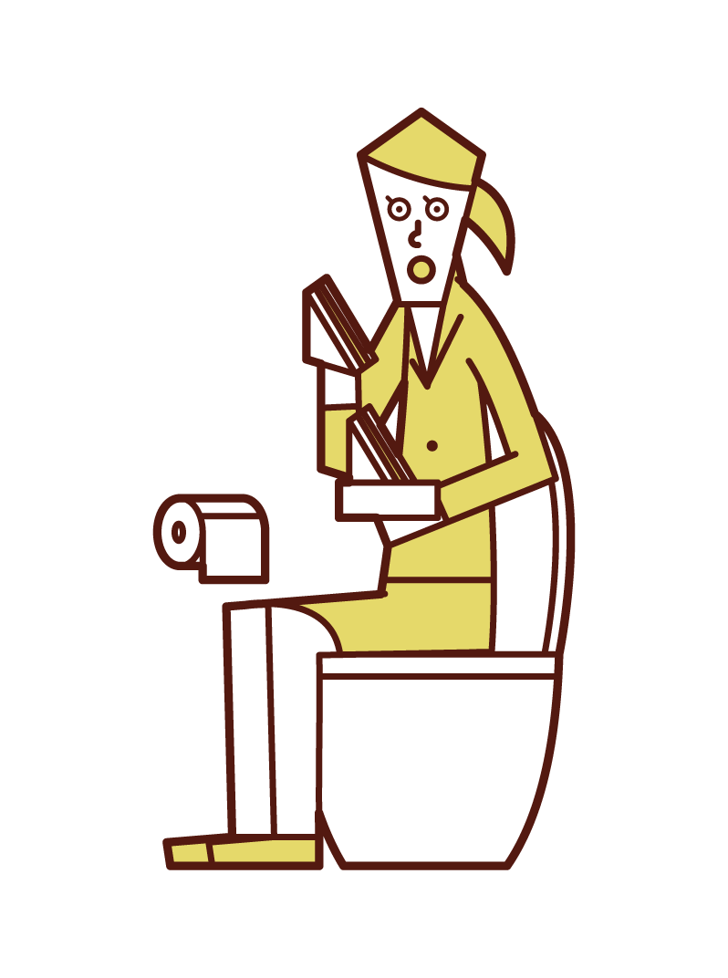 Illustration of a woman eating a sandwich in the toilet