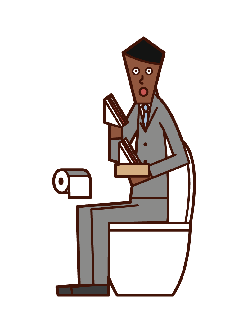 在廁所裡吃三明治的人（男性）的插圖