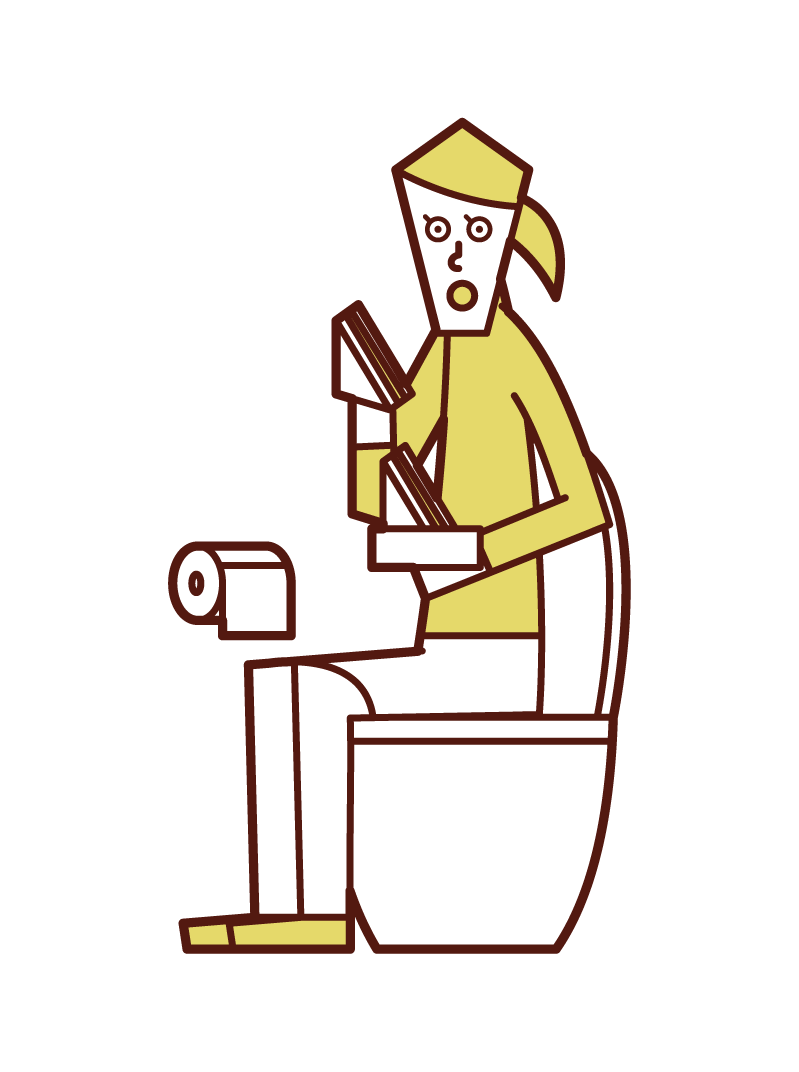 Illustration of a woman eating a sandwich in the toilet