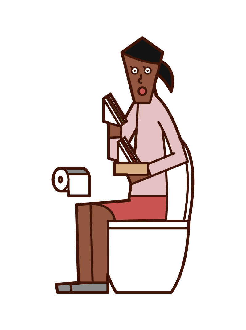 在廁所裡吃三明治的人（女性）的插圖