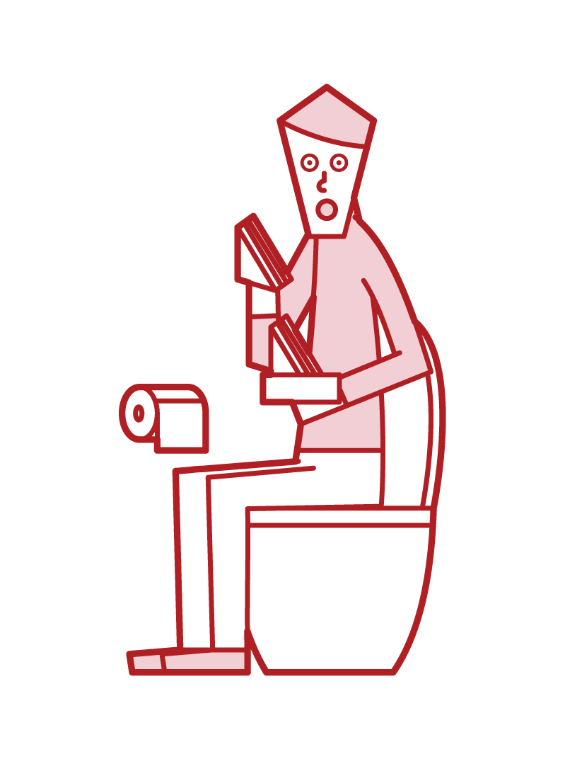 在廁所裡吃三明治的人（男性）的插圖