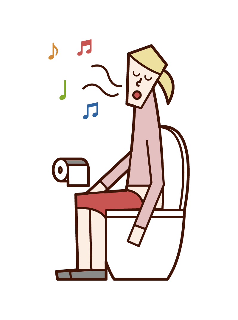Illustration of a woman singing in the toilet