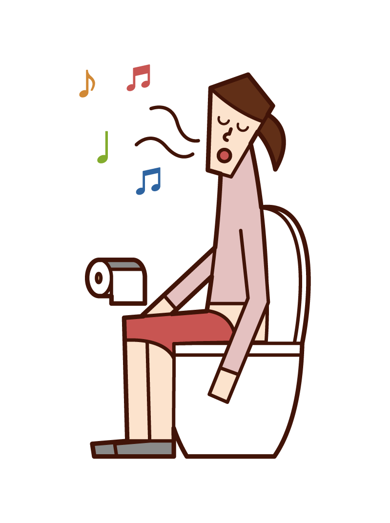 トイレで歌う人（女性）のイラスト