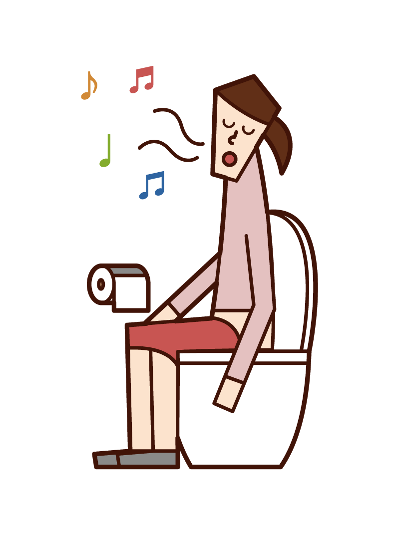 Illustration of a woman singing in the toilet