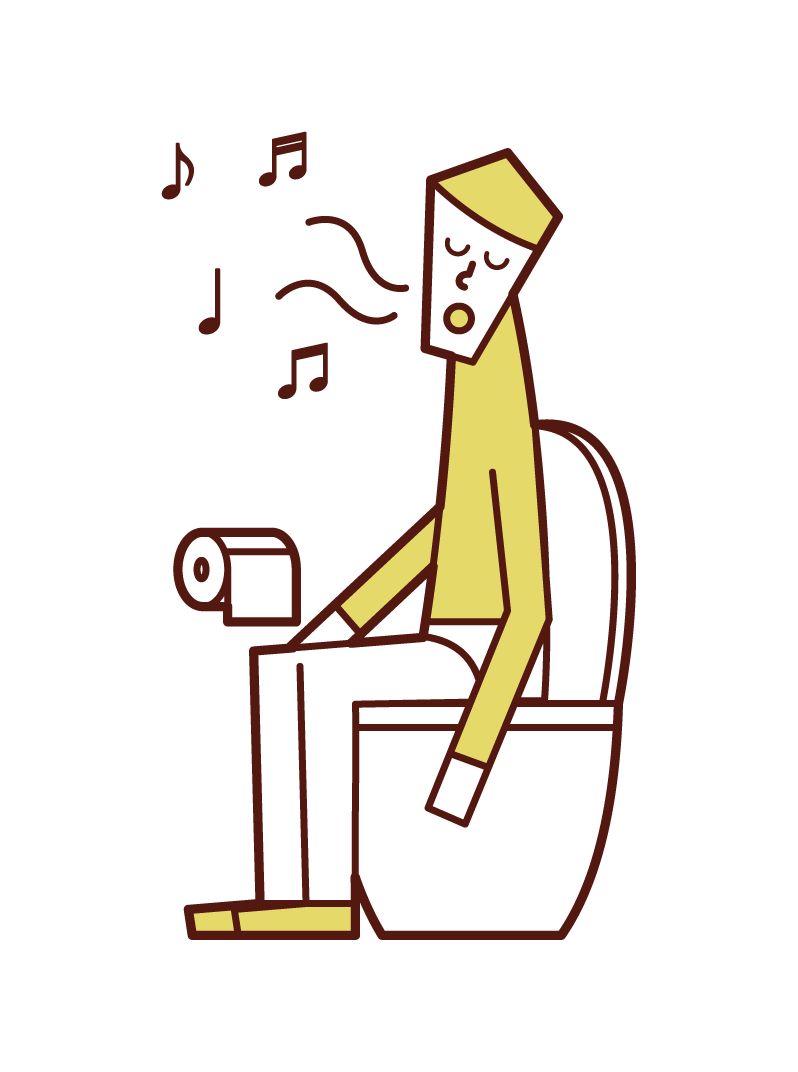 在廁所裡唱歌的人（男性）的插圖