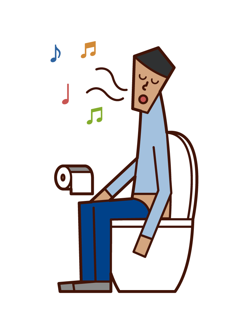 トイレで歌う人（男性）のイラスト
