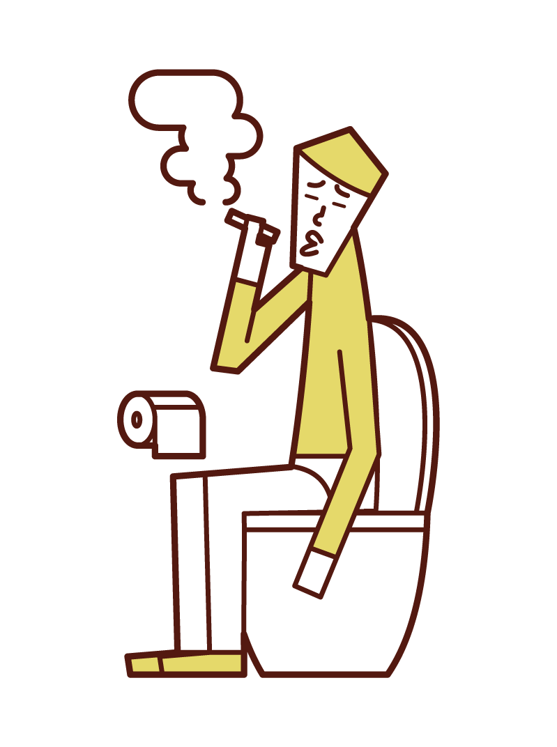 トイレでタバコを吸う人（男性）のイラスト
