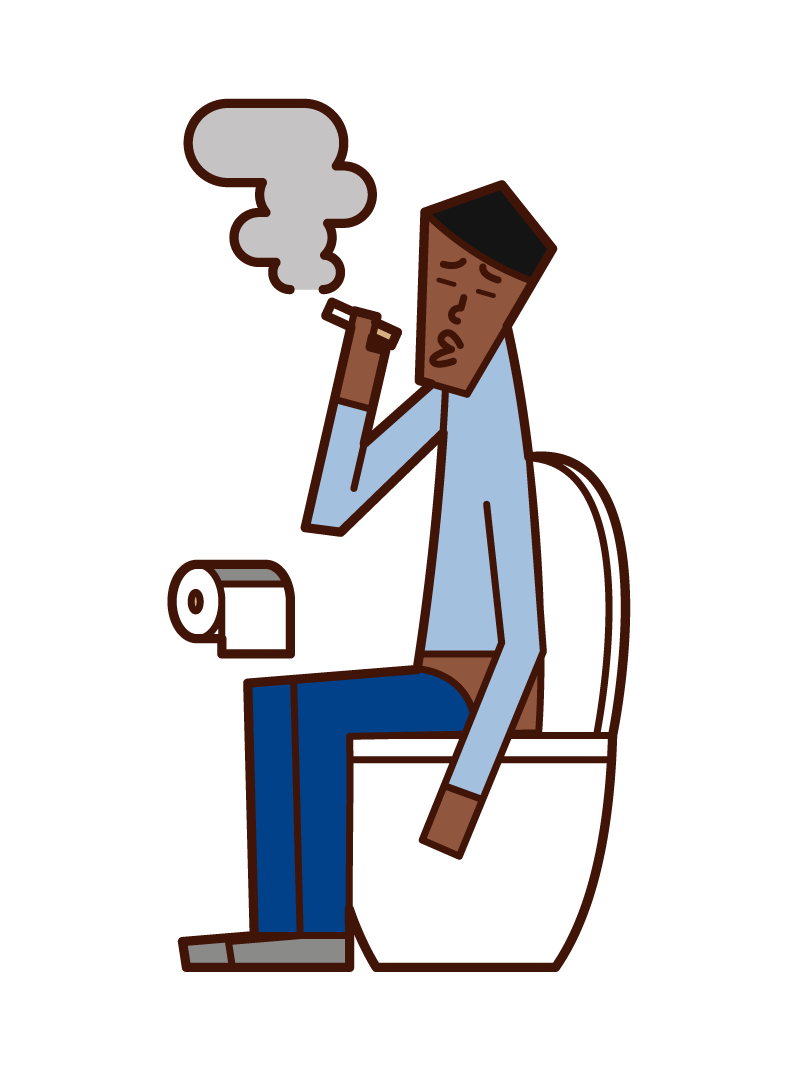 在廁所裡抽煙的人（男性）的插圖